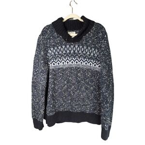 Lucky Brand Sweater Mens L Blue Fair Isle Shawl Collar Cotton Wool Cashmere
